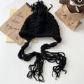 Chunky Ribbed Knit Earflap Hat With Long Braided Ties view 4