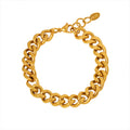 Gold Thick Curb Chain Bracelet with Lobster Clasp Extender view 5