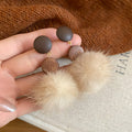 Brown Geometric Pom Pom Drop Earrings in Two Shapes view 7