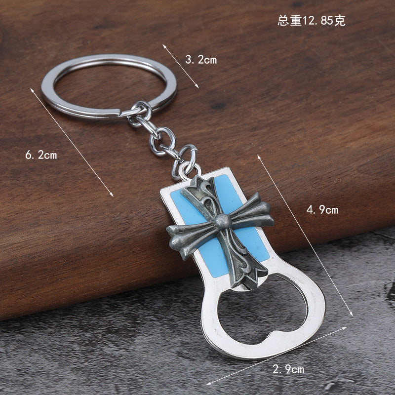 Cross Bottle Opener Enamel Metal Keychain Pendant Gift Accessory