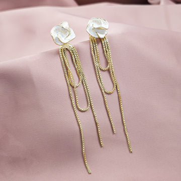White Rose Gold Multichain Extra Long Stud Earrings