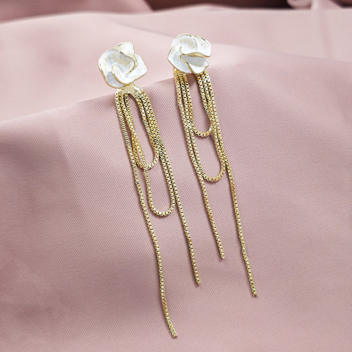 White Rose Gold Multichain Extra Long Stud Earrings