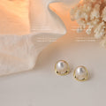 Gold Irregular Open Frame Pearl Stud Earrings Large view 3