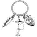 Two Silver Tone Syringe Stethoscope and Heart Keychains view 5