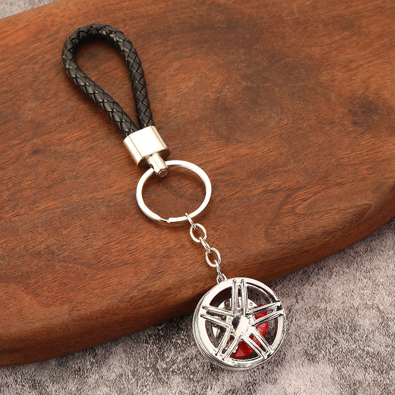 Car Wheel Rim Metal Keychain with Brake Disc Auto Enthusiast Pendant
