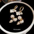 Crystal Clover And Pearl Huggie Drop Earrings Fashion Jewelry view 4