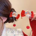 Red Velvet Lion Dance Bow Hair Clip Pair Tassel Styles view 2