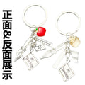Antique Silver School Pen Ruler Book and Red Apple Charm Keychain view 4