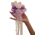 Fabric Rose Satin Bow Lace Pearl Hair Clips Two Colors view 5