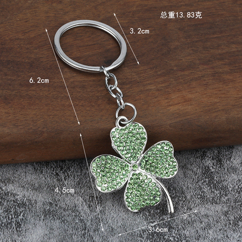Rhinestone Four-Leaf Clover Metal Keychain Bag Charm Gift