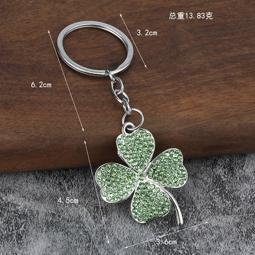 Rhinestone Four-Leaf Clover Metal Keychain Bag Charm Gift