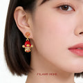 Gold Fa Stud Red Enamel God of Wealth Drop Earrings Pair view 2
