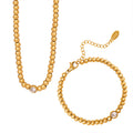 Gold Beaded Chain Necklace and Bracelet Clear Stone Accent view 5