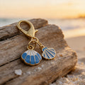 Gold Blue White Enamel Twin Seashell Lobster Clasp Charm view 4