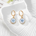 Gold Tone Rhinestone Round Pressed Flower Huggie Earrings in Nine Options view 7