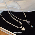 Silver Layered Heart and Butterfly Pendant Necklaces view 4