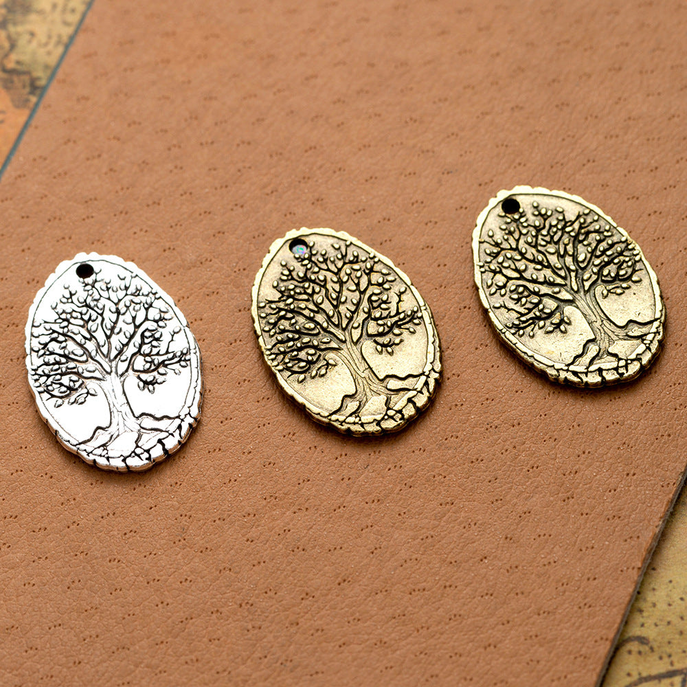 Double-Sided Oval Tree of Life Alloy Pendant 25x17mm