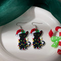 Festive Black Cat Santa Hat Holiday Novelty Hook Earrings view 6