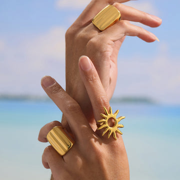 Oversized Open Sunburst Statement Ring Gold Or Steel