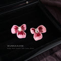 Pink Enamel Three Petal Flower Stud Earrings Crystal view 4