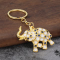 Gold-Tone Metal Elephant Keychain with White and Colored Inlays view 3