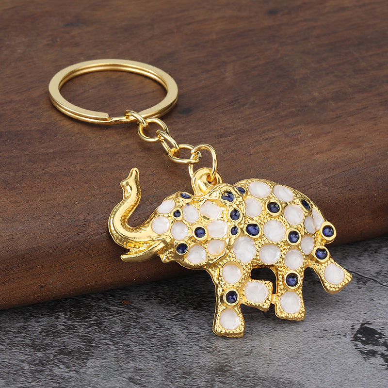 Colorful Rhinestone Elephant Keychain 3D Metal Animal Bag Charm Accessory