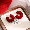 Flocked Twisted Open C Hoop Earrings in Red and Black view 2