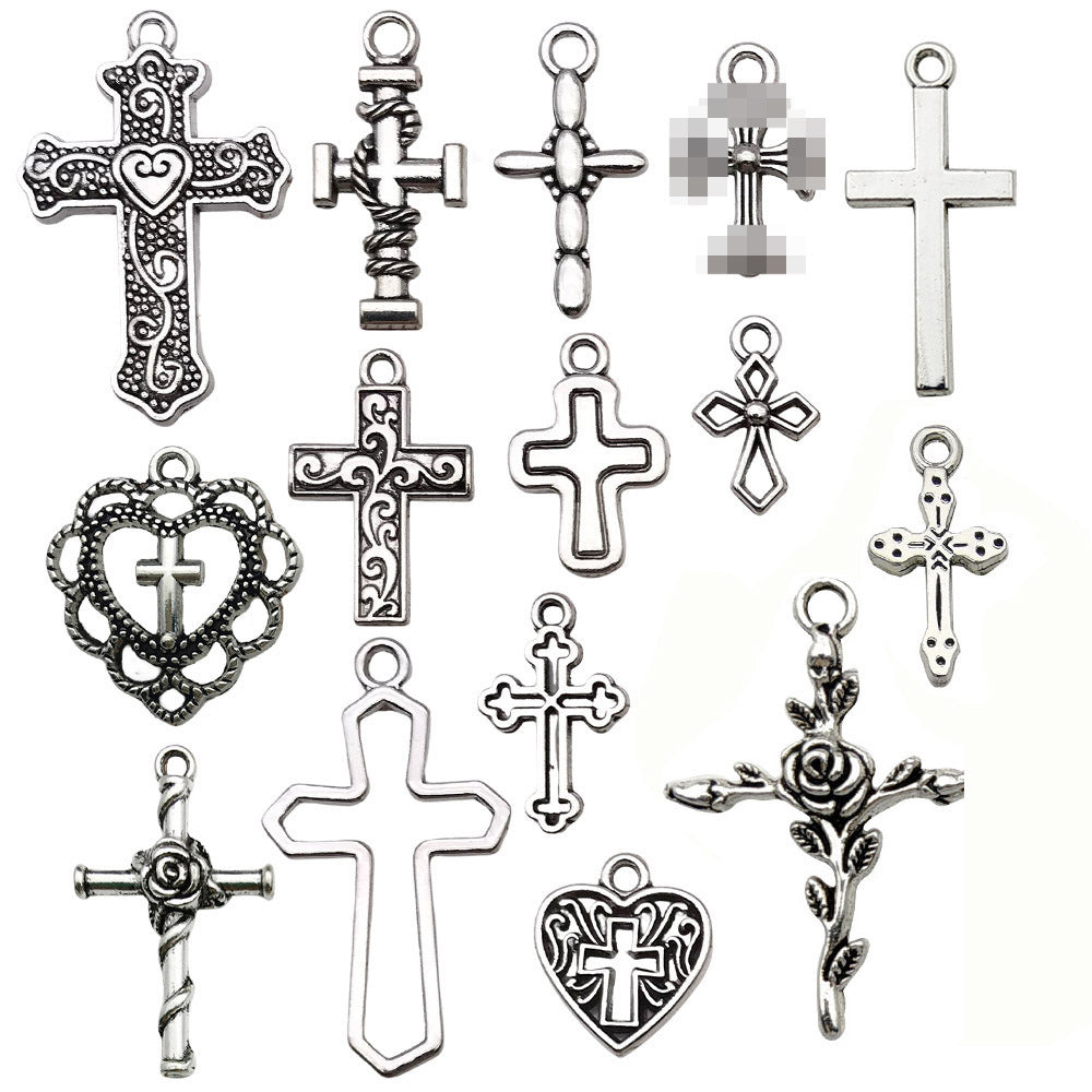 Antique Silver Zinc Alloy Hollow Heart Cross Charm Pendant for DIY Necklace Earring Keychain
