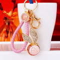 Jeweled Long Ear Fortune Medallion Keychains in Pink Red and Blue view 2
