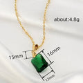 Gold Green Emerald Cut Rectangle Pendant Necklace Alloy view 5