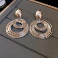 Layered Wire Circle Drop Earrings in Three Metallic Tones view 8