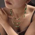 Gold Disc Chain Necklace Green Dongling Jade Tube Beads view 4