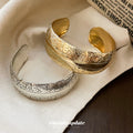 Engraved Floral Metal Open Cuff Bracelet Gold Silver Finish view 2