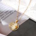 Gold Tone Irregular Pressed Flower Necklace and Stud Earrings view 2