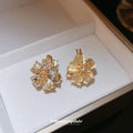 Double Sided Floral Crystal Stud Earrings in Gold Tone view 1