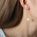 Gold Chain Pearl Threader Drop Earrings White Pearl Ends view 1