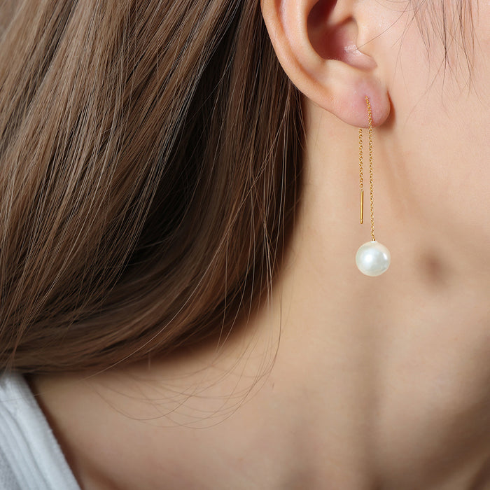 Gold Chain Pearl Threader Drop Earrings White Pearl Ends
