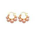 Pink Faux Pearl Cluster Huggie Earrings With Decorative Metal Details view 5
