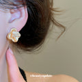Gold Tone Flower Stud Earrings With Clear Crystal Centers view 4