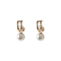 Gold Tone Huggie Hoop Earrings With Detachable Large White Pearl Drops view 5