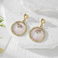 Gold Round Bezel Dried Flower Stone Chip Stud Earrings view 3