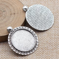 Leaf Border Round Cabochon Tray In Antique Silver And Antique Bronze For Jewelry Making view 2