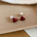 Red Strawberry And Heart Earrings With Polished Metal Tone Details view 7