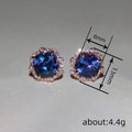 Rose Gold Tone Blue Square Crystal Halo Stud Earrings view 4