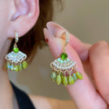 Multicolor Fan Chandelier Earrings With Beaded Fringe view 6