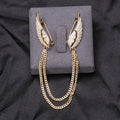 Angel Wing Chain Feather Brooch Gold Rhinestone Dual Pin view 1