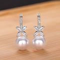 Silver Tone Marquise Flower Pearl Drop Leverback Earrings view 3