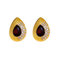 Gold Tone Red Teardrop Necklace and Stud Earrings with Polished Metal Accents view 5
