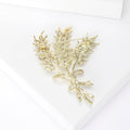 Gold Crystal Wheat Bouquet Brooch Pin With Tied Stems view 3
