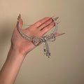 Silver Tone Crystal Bow Choker with Double Rows and Tassels view 2